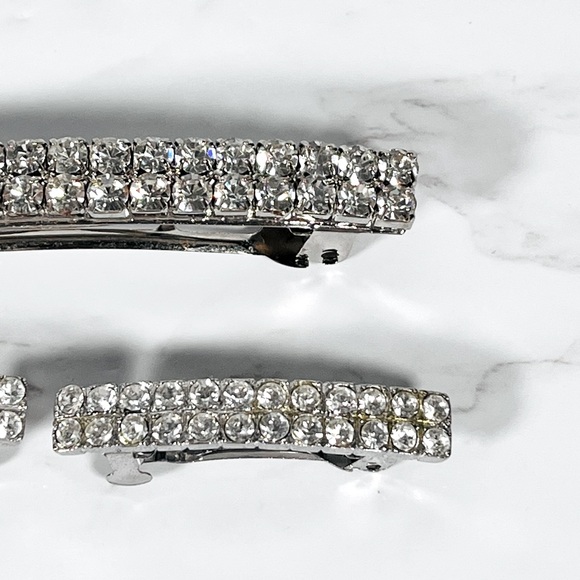 3 Piece Silver Crystal Hair Barrettes - Picture 3 of 8